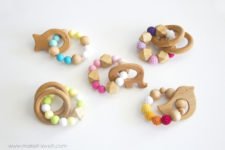 DIY crocheted and wooden beads and rings teething toys