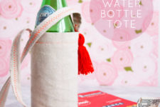 DIY canvas water bottle tote with a colorful seam