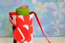 DIY floral print fabric water bottle holder with a monogram