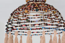 DIY boho chic wood bead and tassel chandelier