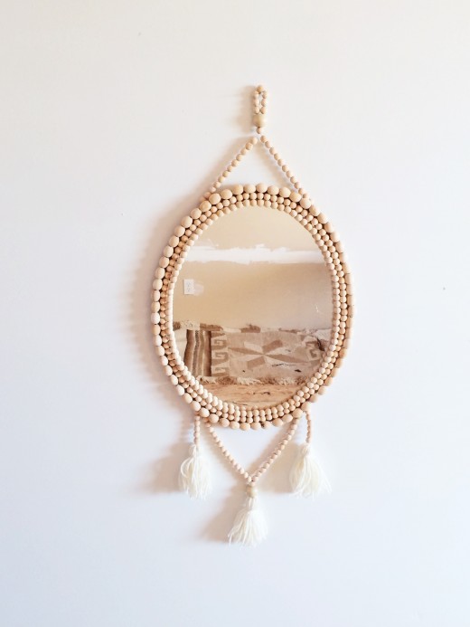 DIY mirror of wooden bead frame with tassels
