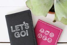 DIY modern leather passport holders with emojis and letters