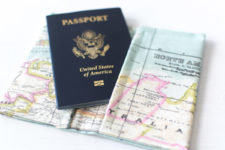 DIY map printed fabric passport cover