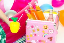 DIY fun pink drink cooler with little magnets