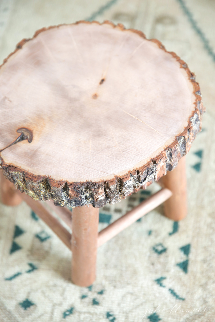 DIY rustic raw edge wooden stool (via julieblanner.com)