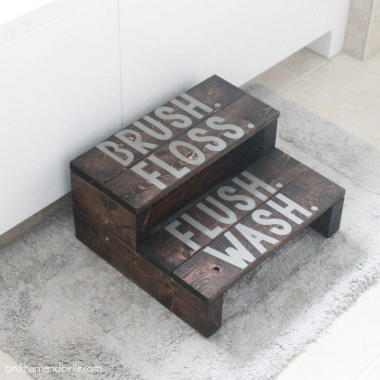 DIY dark-stained wooden step stool for kids (via beckhamandbelle.com)