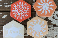 DIY bright hexagon tile summer coasters