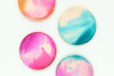 DIY alcohol ink marble leather coasters