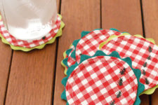 DIY gingham coasters with bugs
