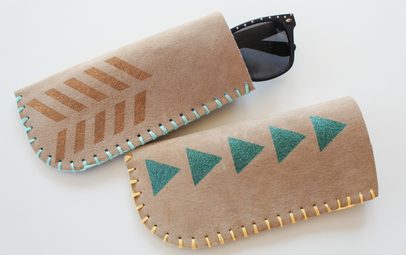 DIY brown leather sunglasses case with stitching and stenciling (via www.parlordiary.com)