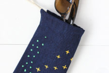DIY navy fabric sunglasses case with embroidery