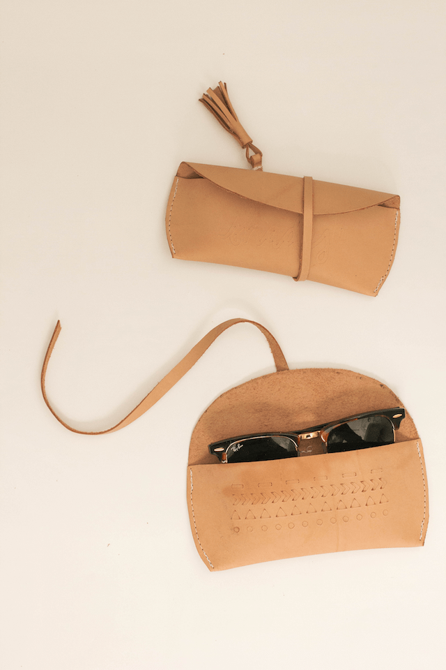 DIY brown leather case with a cord to close it (via www.alwaysrooney.com)