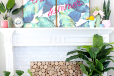 DIY tropical leaf signs with hot pink letters of clay