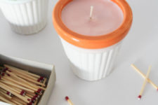 DIY citronella candles in pots with a colorful edge