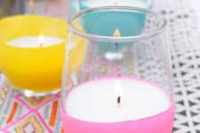 DIY balloon covered citronella candles in glasses