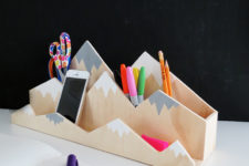 DY painted plywood mountain desk organizer