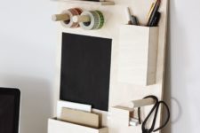 DIY minimalist plywood desk organizer with a chalkboard part