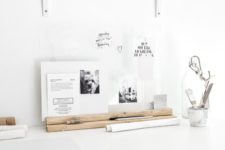 DIY glass and wood desk organizer for papers