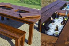 DIY patio table with ice compartments in the center