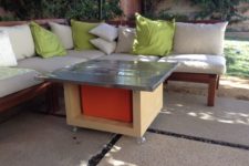 DIY coffee table of Drona storage box, Ekby Mossby stainless steel shelves, LACK table