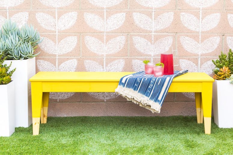 DIY bright painted IKEA Nornas bench (via sarahhearts.com)