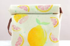 DIY lemon stenciled colorful lunch bag