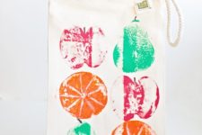 DIY colorful fruit stamped lunch bags