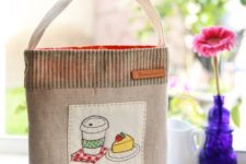 DIY snack pouch with a cute food applique