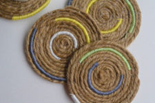 DIY jute rope and colorful twine coasters