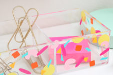 DIY clear acryl and colroful confetti organizer