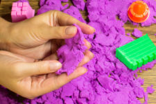 DIY colorful kinetic sand using soap and cornstarch