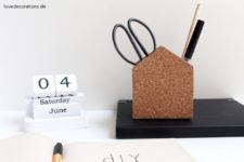DIY cork house-shaped pencil holders