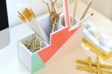 DIY colorful pencil holder with bright geometric touches