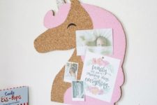 06 a unicorn cork memo board painted with pink is amazing for a kids’ room
