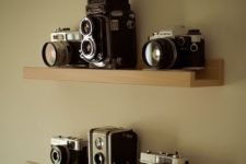 14 natural wood ledges are right what you need to display vintage cameras simply and with style