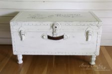 DIY vintage whitewashed trunk turned into a coffee table