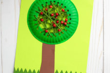 DIY paper plate apple tree decoration with bright beads