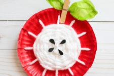 DIY paper plate and yarn weaving apple decoration