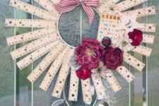 DIY ruler wreath with fake flowers
