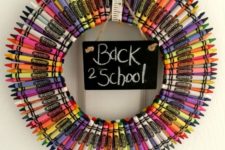 DIY bold crayon wreath with a chalkboard