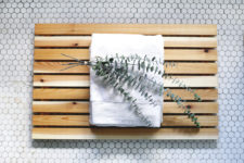 DIY cedar wood bathroom mat for a spa feel