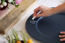 DIY chalkboard painted chargers that can be used as cards