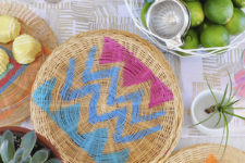DIY colorful boho painted wicker chargers