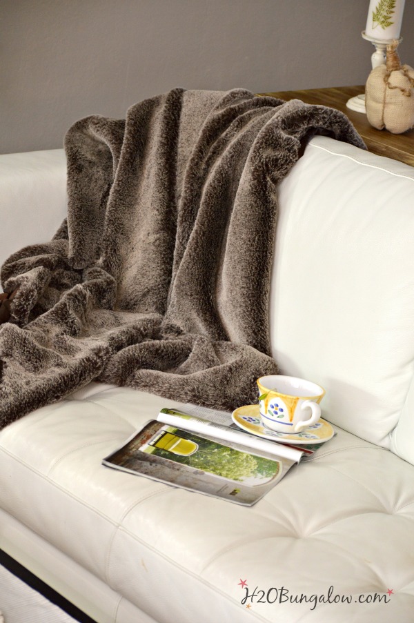 DIY brown faux fur blanket with matching silky backing (via h2obungalow.com)