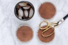 DIY leather coasters with a crocheted hem