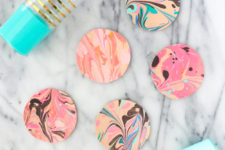 DIY water marbled leather coasters