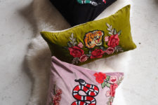 DIY velvet pillows with appliques