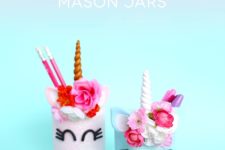 DIY unicorn pencil holders with flower crowns