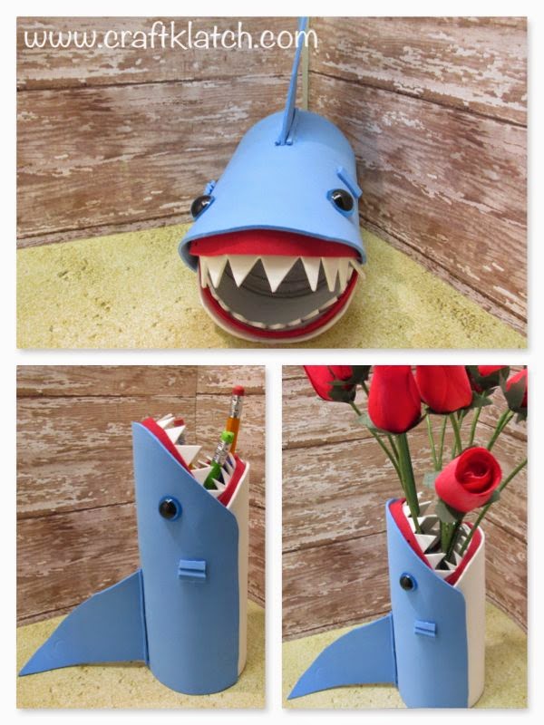 DIY shark pencil holders of craft foam (via craftklatchwithmona.blogspot.com)