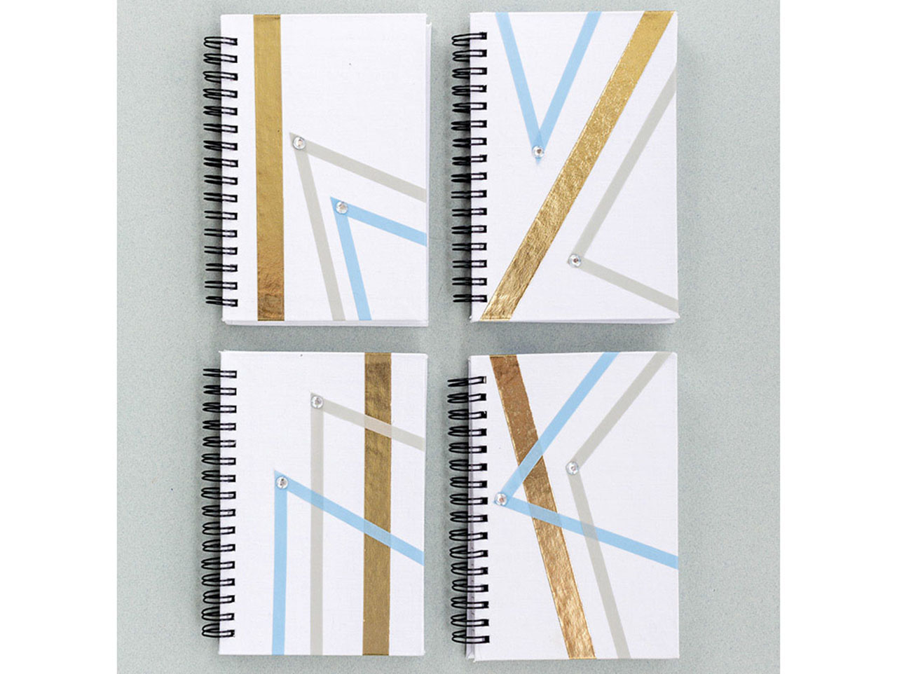 DIY geometric ribbon notebooks with rhinestones